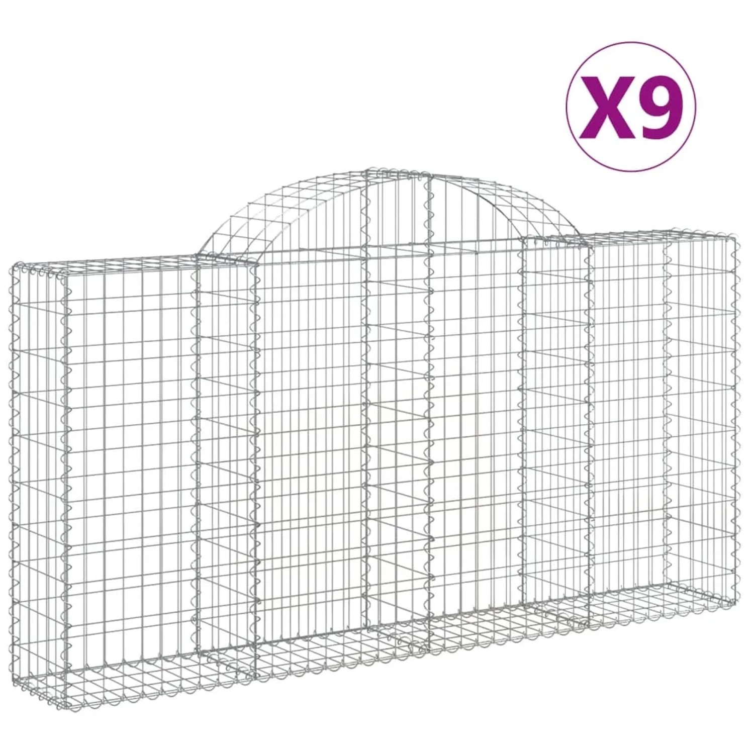 9er Set vidaXL Gabionen mit Hochbogen, 200x30x100/120cm, aus verzinktem Eisen für Hochbeete.