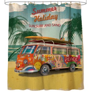 Sanilo Duschvorhang Summer Bus, 180x200 cm, mit buntem VW Bus Motiv.