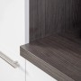 Detailaufnahme: Respekta Winkelküche in Weiß Hochglanz mit Arbeitsplatte in Eiche Grau.