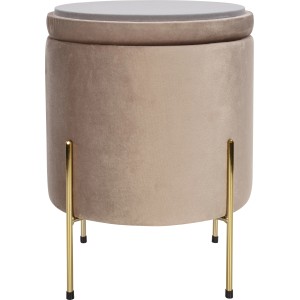 Beiger Sitzhocker „Modern Antique“ mit Samtbezug, goldenem Metallgestell und Stauraum.