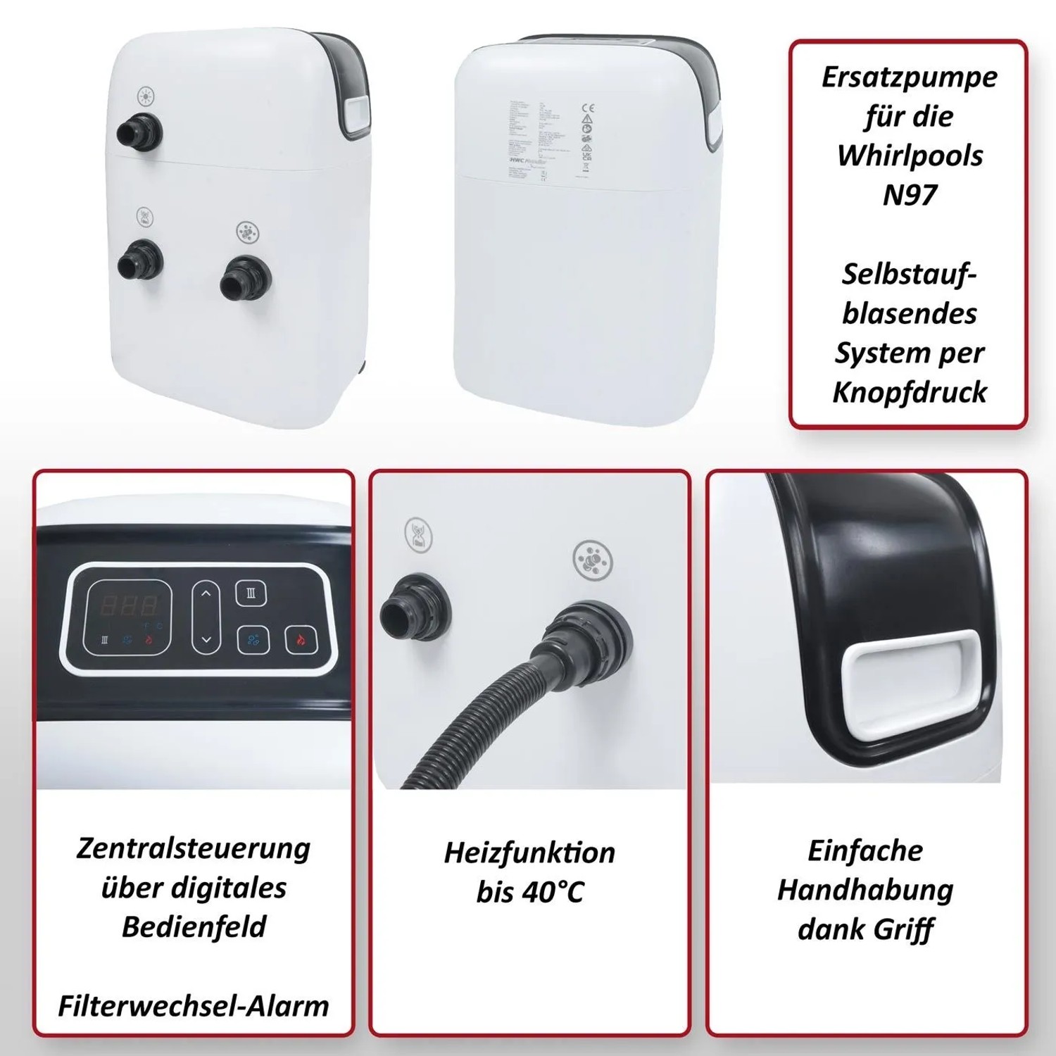 MCW Pumpe für Whirlpool N97, Zubehör mit Heizfunktion, 52x35x23cm.