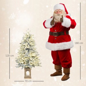 Künstlicher Weihnachtsbaum HOMCOM, 120 cm hoch, mit schneebedeckten Zweigen und warmweißer LED-Beleuchtung auf Holzsockel.