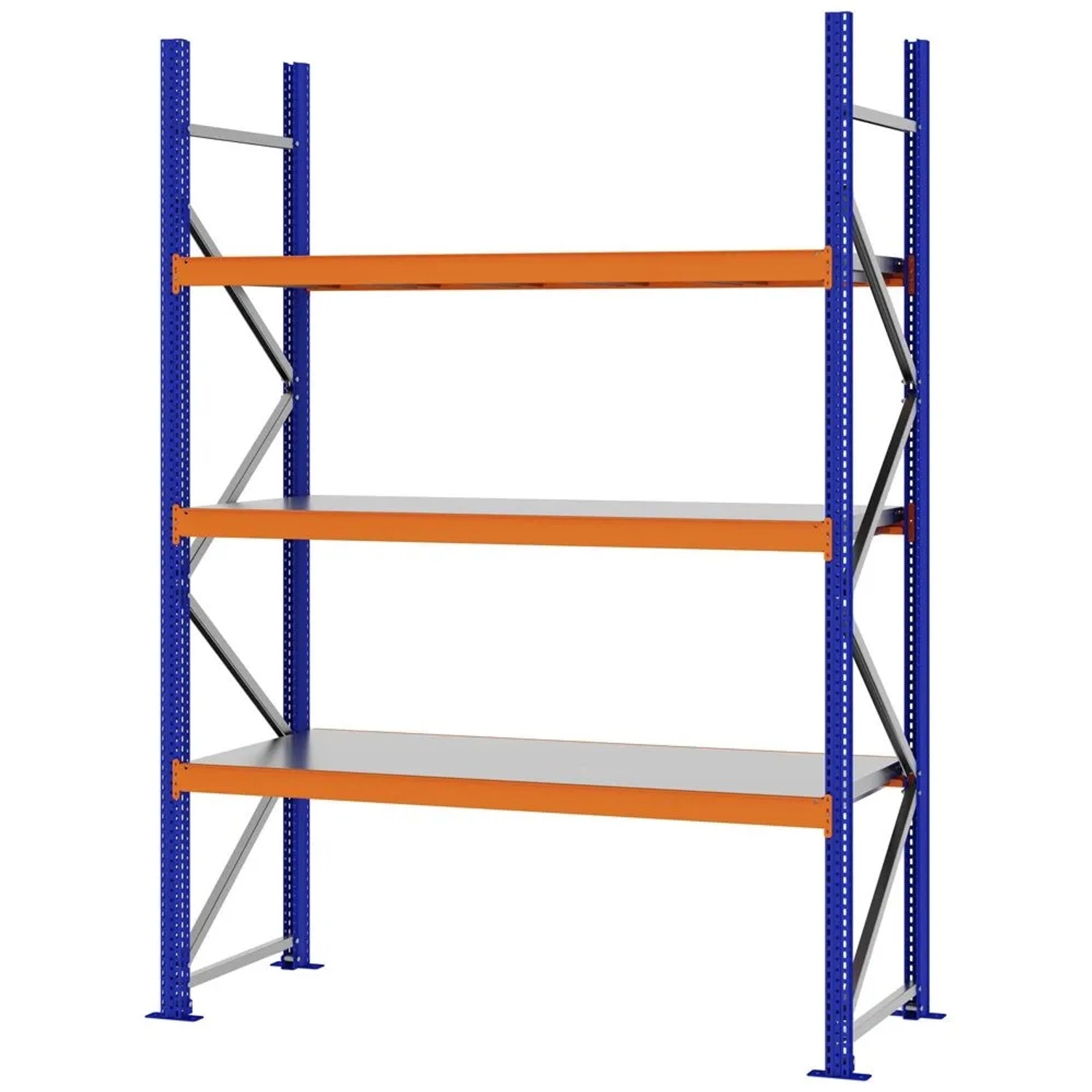 PROREGAL Weitspannregal Schraub-Stecksystem MAGNUS PRO Made In Germany Grundregal 250x175x60cm 3 Ebenen Stahlböden Fachlast 700kg Blau/Orange