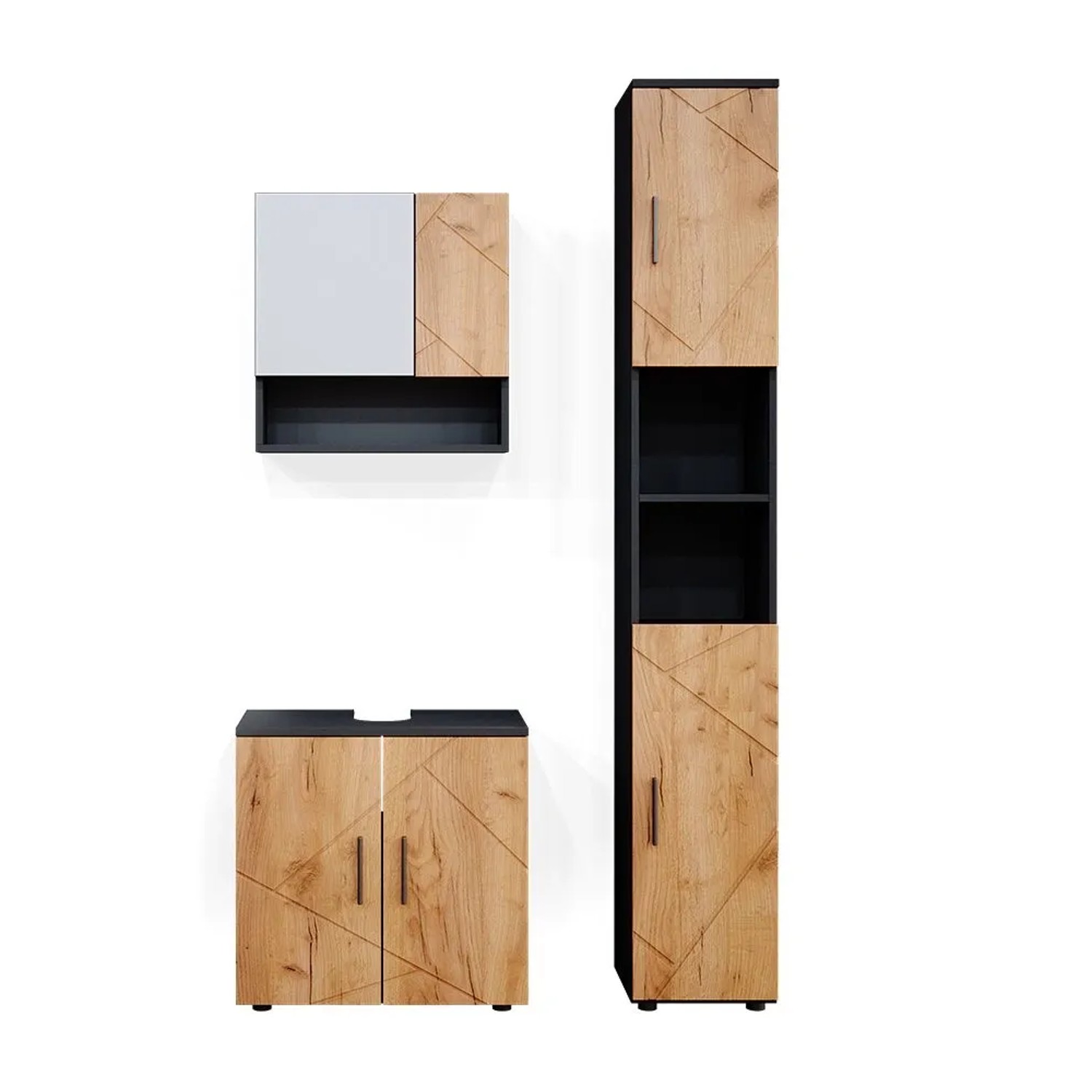 Vicco Badmöbel-Set Irma Goldkraft Eiche/Anthrazit 60 x 59 3-teilig