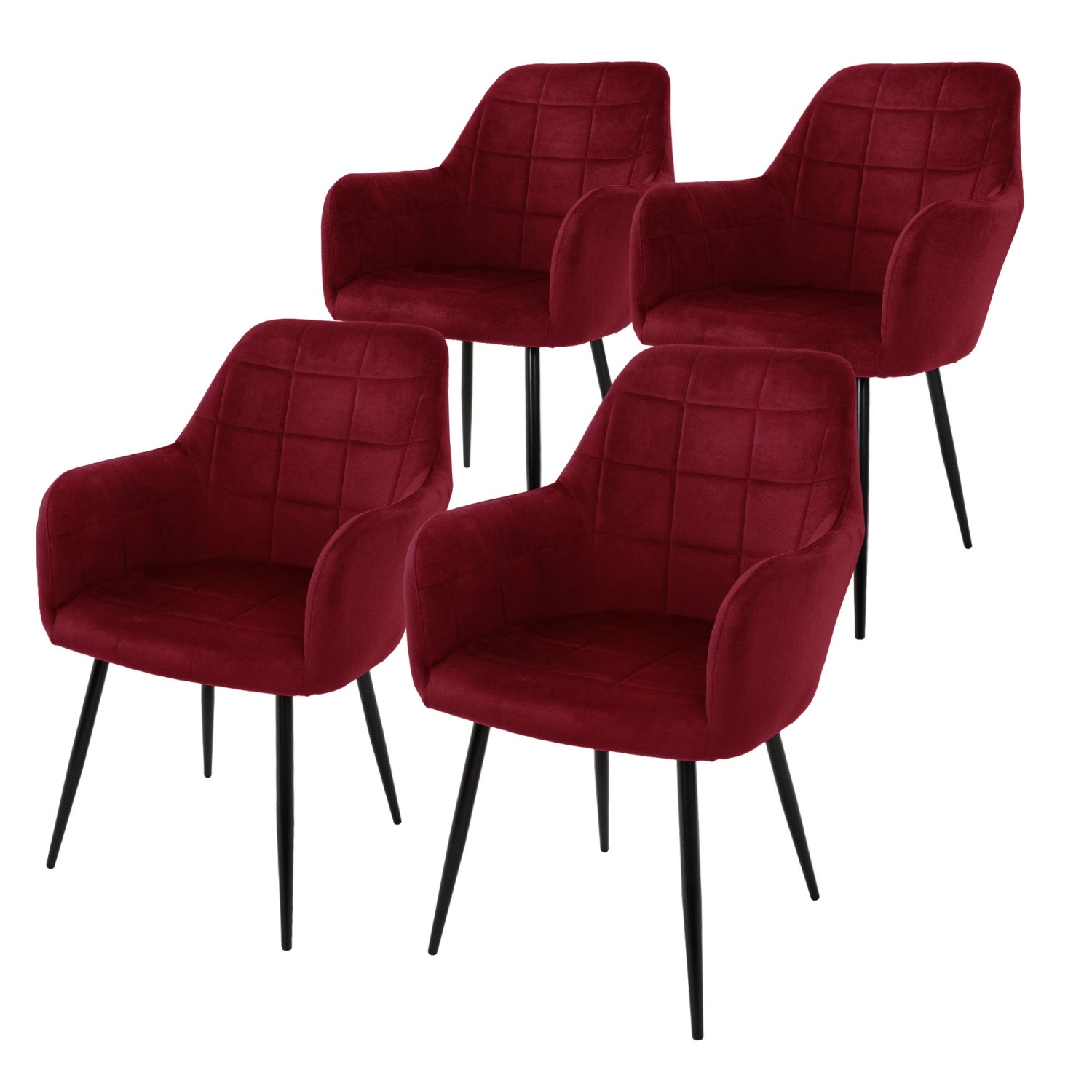 ECD Germany 4Er Set Esszimmerstühle Bordeaux mit Samtbezug Metallbeine günstig online kaufen
