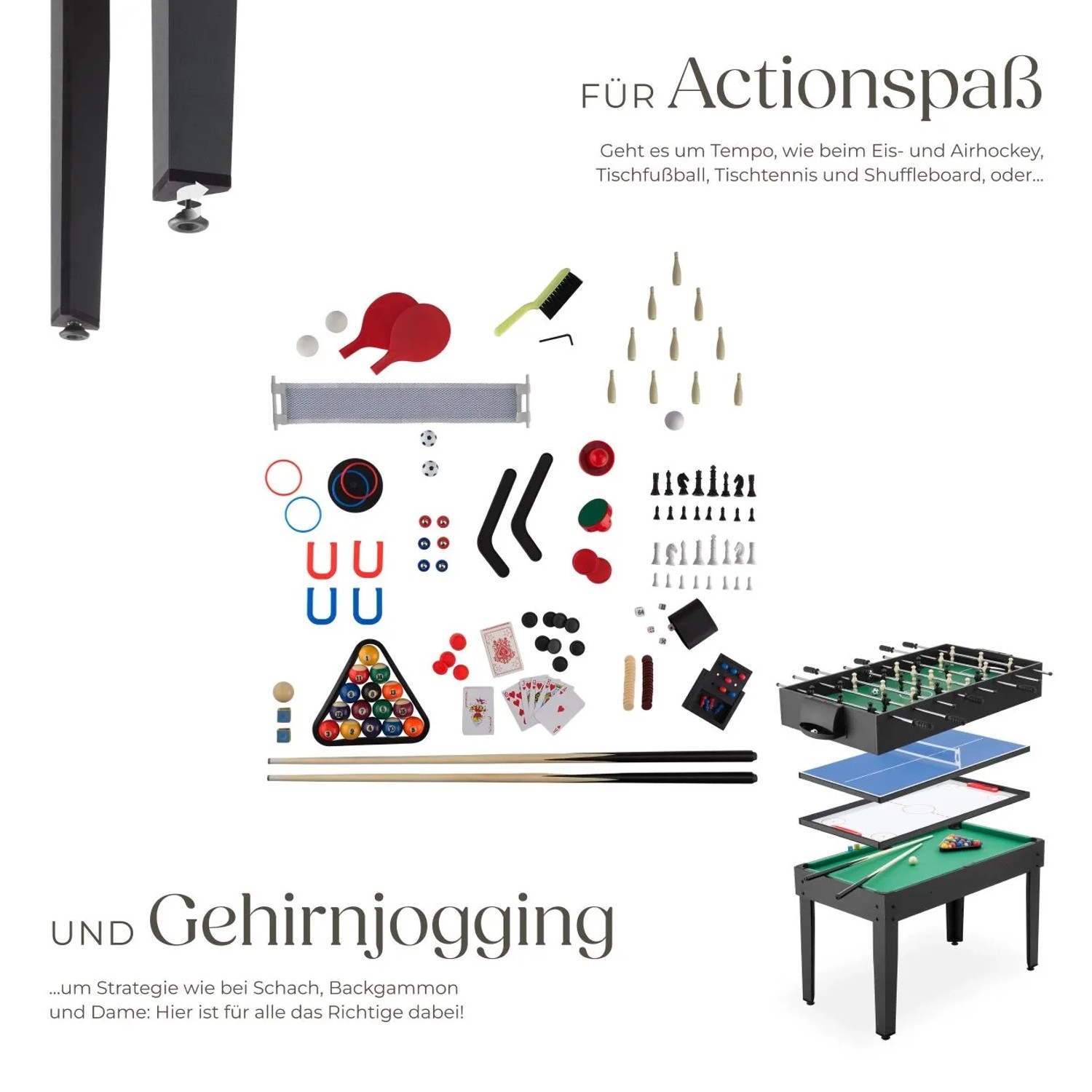 Multifunktionaler Spieltisch mit Zubehör für Tischfußball, Billard, Tischtennis, Schach u.a.