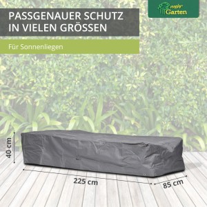 Graue Schutzhülle für Gartenliege, 225x85x40 cm, wasserdicht und UV-beständig.