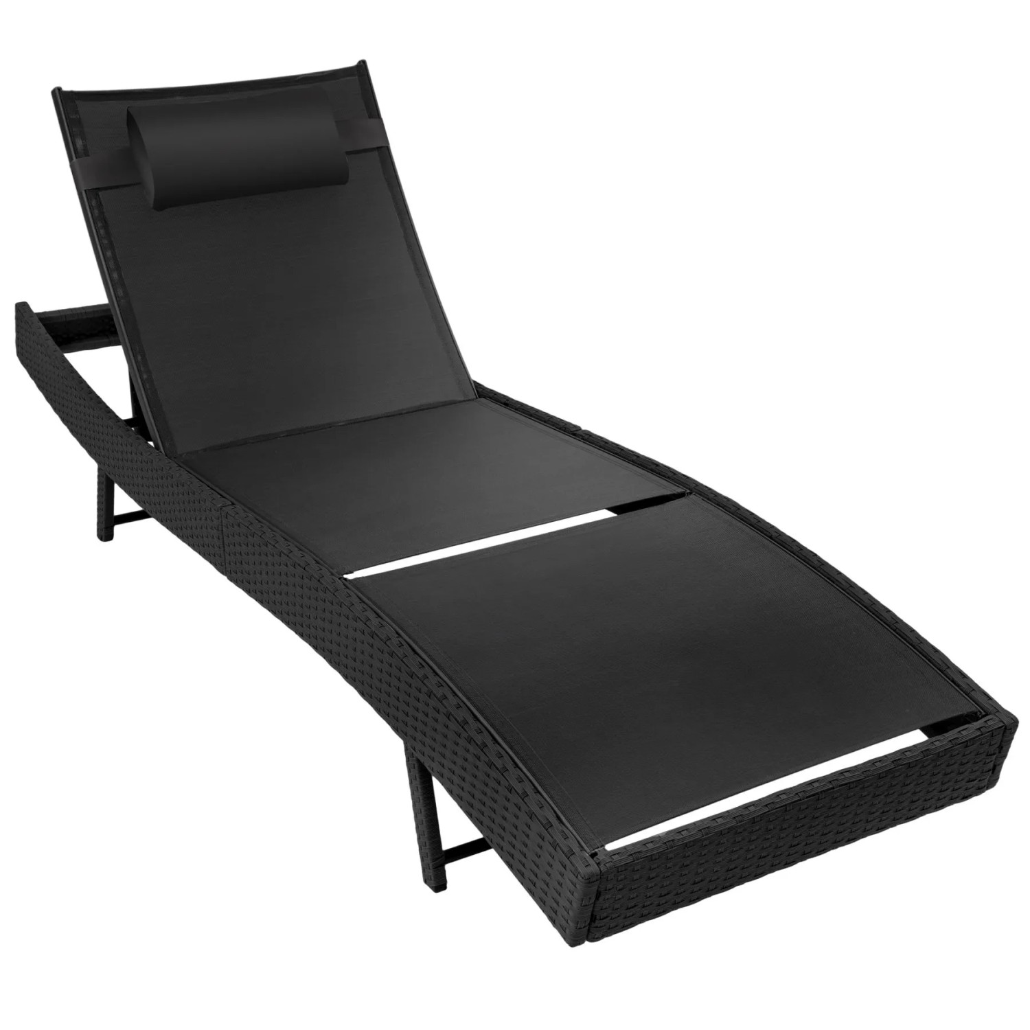 Tectake Rattan Sonnenliege Moana Widerstandsfähig und Uv Beständig Luftdurchlässig  211 x 69 x 94 cm Schwarz