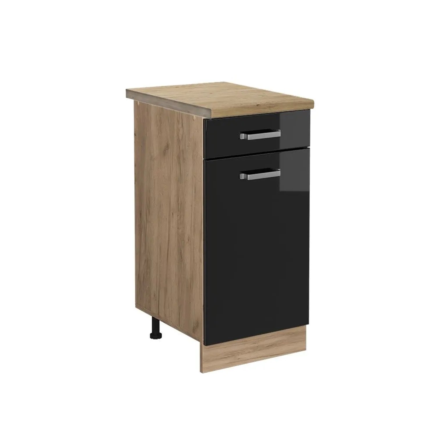 Vicco Küchenunterschrank R-Line Schwarz Hochglanz Goldkraft Eiche 40 cm AP Eiche