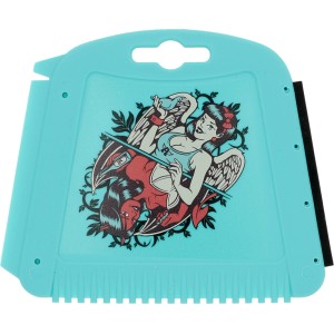 Türkisfarbener Nigrin Eiskratzer Trapez mit Motiv Engel und Teufel, mit Eisbrecherzähnen und Abziehlippe.