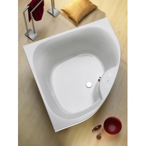 Weiße Eckbadewanne Lima 150 cm, Draufsicht. Elegante Badewanne für das Badezimmer.