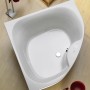 Weiße Eckbadewanne Lima 150 cm, Draufsicht. Elegante Badewanne für das Badezimmer.