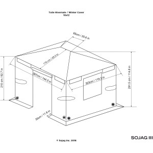 Technische Zeichnung: Sojag Winterabdeckung für Pavillon 305x365 cm, Maße und Details.