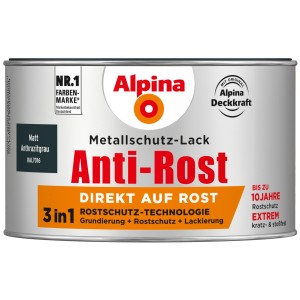 Dose Alpina Metallschutz-Lack Anti-Rost Anthrazitgrau matt, 300ml, mit 3in1 Rostschutz-Technologie.