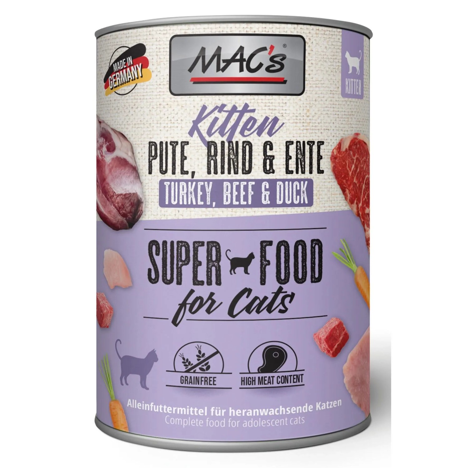 Mac's Katzen-Nassfutter Kitten Pute Rind und Ente 400 g
