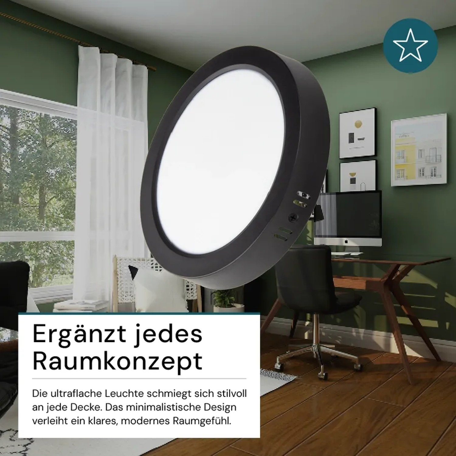 LUXULA LED Aufbauleuchte 24W IP44-Geschützt 2400lm Lichtfarbe Einstellbar CCT Deckenleuchte Rund Ø229x34mm Badezimmerlampe Schwarz_5