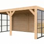 weka Gartenlaube Lumley: Moderne Terrassenüberdachung aus Fichte mit Flachdach, Holz- & Glaswänden.