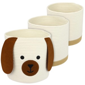 HMF 39022-HUN Aufbewahrungskorb Versteckten Griffen 3er Set Korb Kinderzimmer Baumwolle Hund Großtel Klein