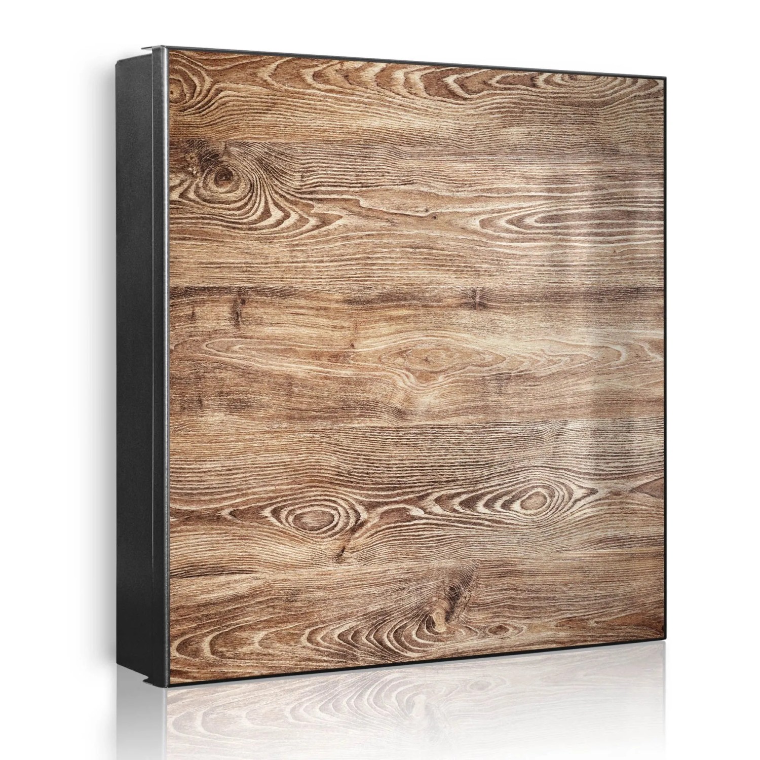 Banjado Großer Schlüsselkasten Metall 30x30cm Schwarz Scharnier Links 50 Haken Beschreibbar Magnetisch Motiv Maserung