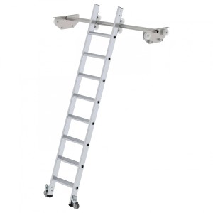 MUNK Aluminium Regalleiter mit 8 Stufen für Doppelregale, inklusive Laufrollen.