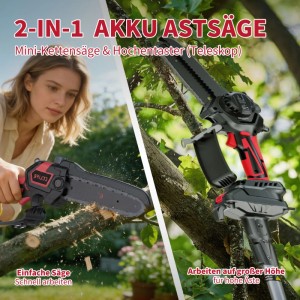 CCLIFE Akku Hochentaster 2in1 Mini Kettensäge Mit 2m Teleskopstange Ohne Akku