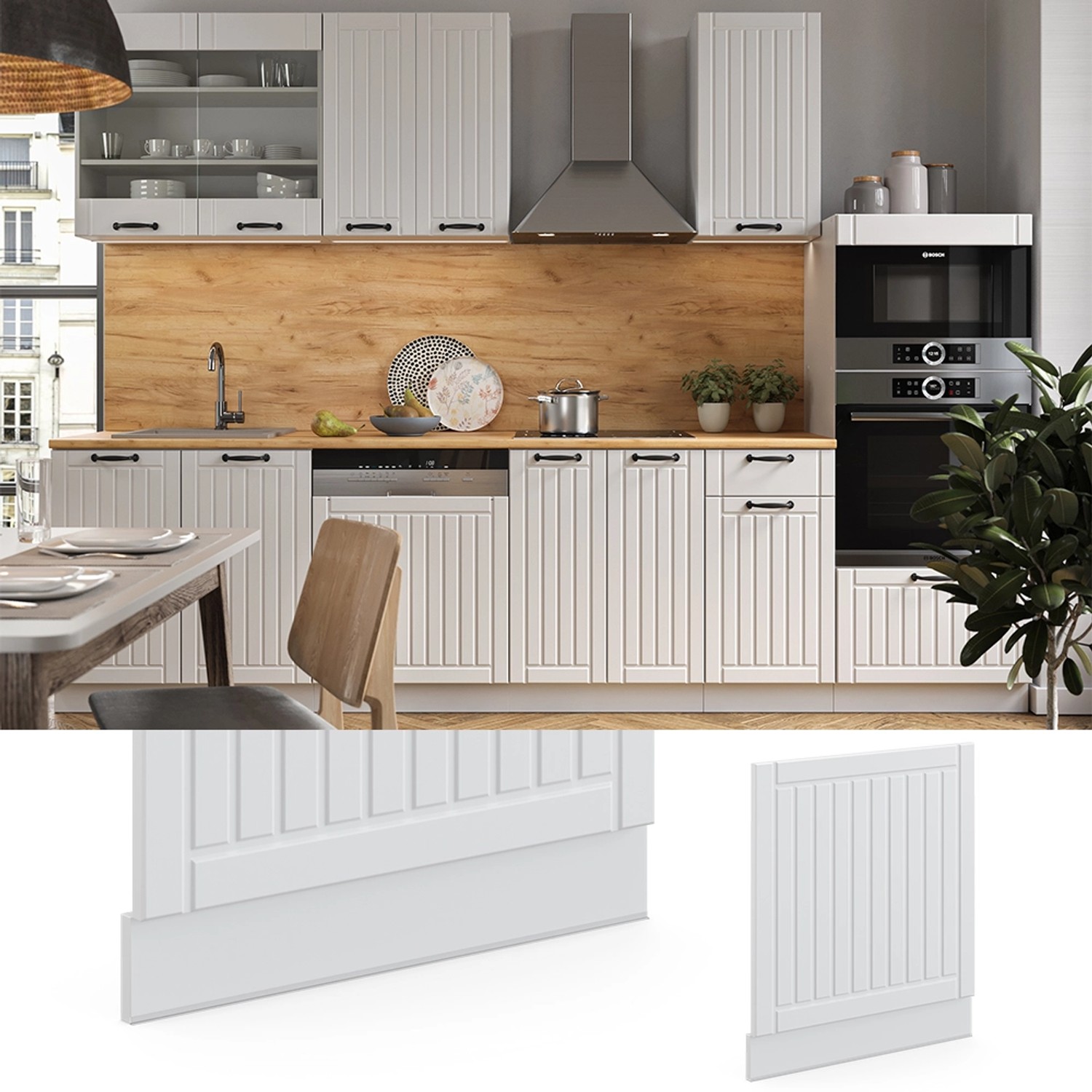 Vicco Frontblende Fame-Line, Landhaus Weiß/Weiß, 60 cm, für Küchenschrank-Geschirrspüler.