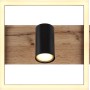 Moderne, 2-flammige LED-Deckenleuchte Kassu in Schwarz matt mit Holzoptik und Rahmen.