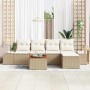 Beige-weißes 6-tlg. vidaXL Garten-Sofa-Set aus Rattan mit Tisch und Auflagen.