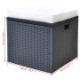 Schwarzer vidaXL Gartenhocker aus Rattan mit cremefarbenem Polster, Teil der Garten-Essgruppe.