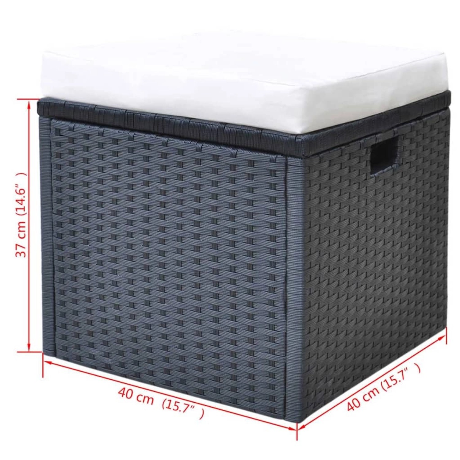 Schwarzer vidaXL Gartenhocker aus Rattan mit cremefarbenem Polster, Teil der Garten-Essgruppe.