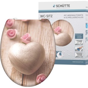 Schütte WC-Sitz Romantic Duroplast mit Herz- und Rosenmotiv, Absenkautomatik und Schnellverschluss.