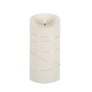 Cremefarbene FlowerPower LED-Echtwachskerze Corro Elephant, 10x20cm, mit Drahtlichtern für den Außenbereich.