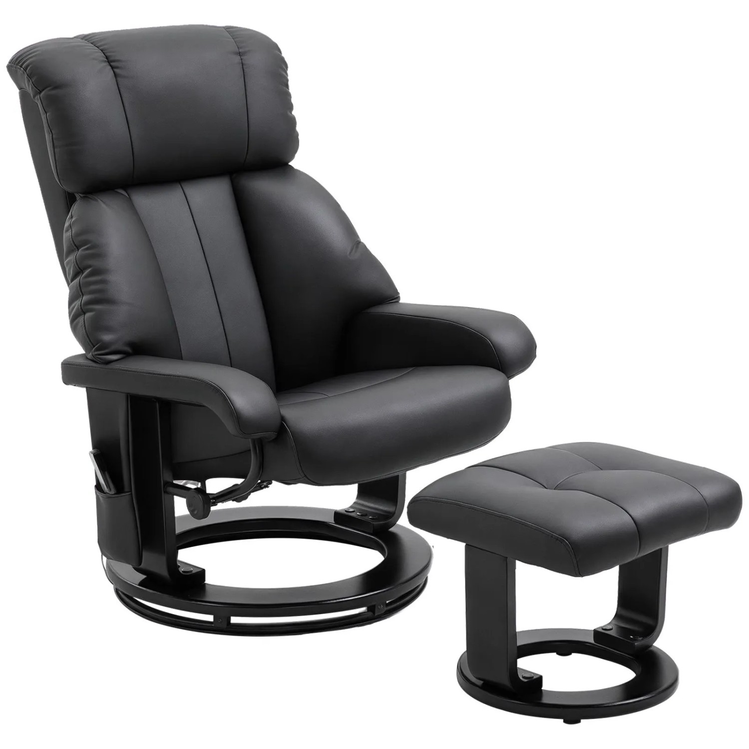 HOMCOM Massagesessel mit Liegefunktion Hocker Samtartig Schwarz 76 x 80 x 102 cm