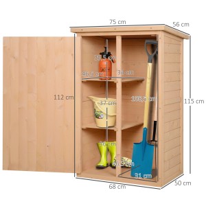 Outsunny Geräteschuppen aus Holz mit Regalböden, Gartenschrank für Werkzeug und Geräte.