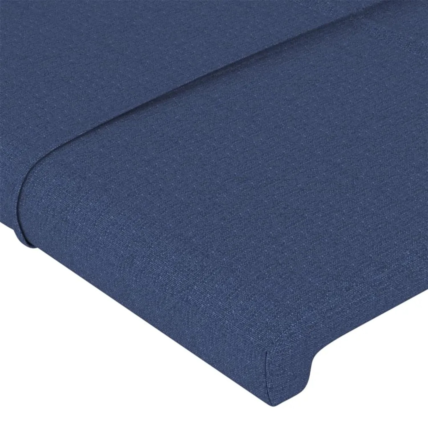Detailansicht: Blaues Stoff-Bettgestell mit Kopfteil, 90x190 cm.