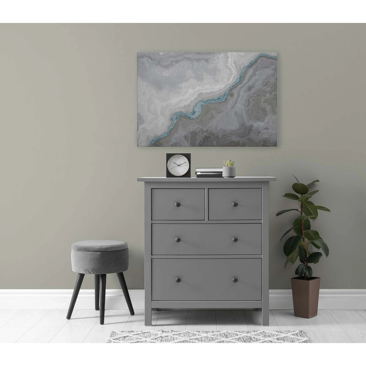 Bricoflor Marmor Bild Blau Grau Leinwandbild In Quarz Optik Für Badezimmer Und Schlafzimmer Deko Wandbild Elegant 90 X 6