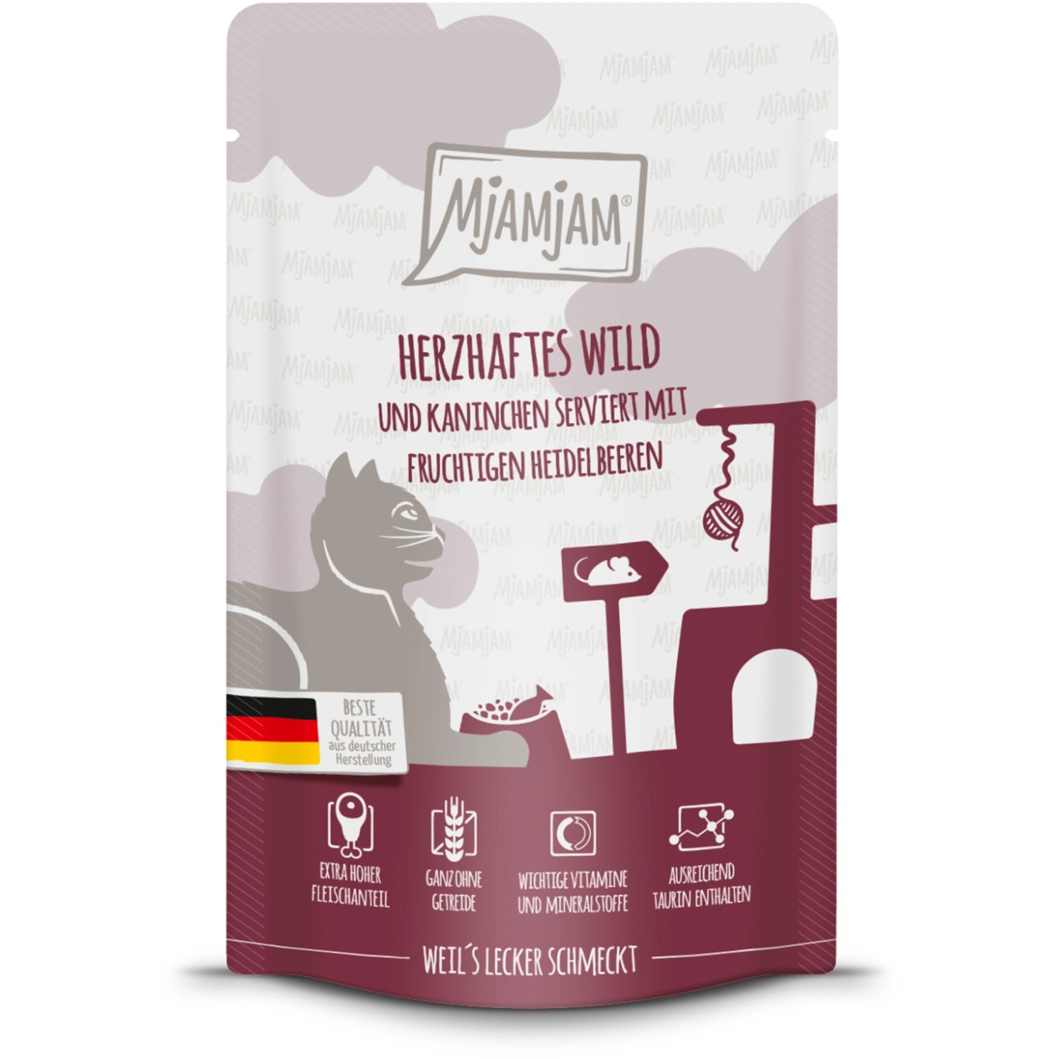 Mjamjam Nassfutter Quetschie Wild & Kaninchen an Fruchtigen Heidelbeeren 125 g