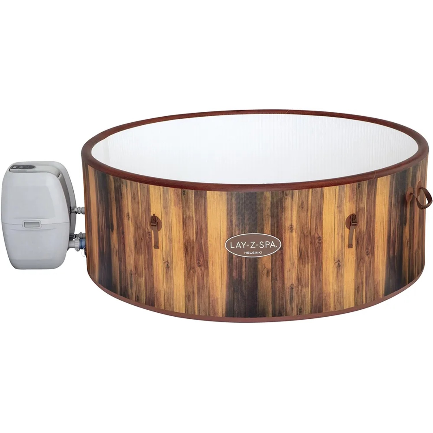 LAY-Z-SPA Helsinki AirJet Whirlpool, rund, 180x66 cm, mit Holzoptik und Pumpe.
