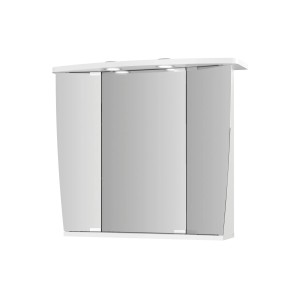 Weißer Jokey Spiegelschrank Numa III mit 3 Spiegeltüren, LED-Beleuchtung und Hochglanz-Oberfläche.