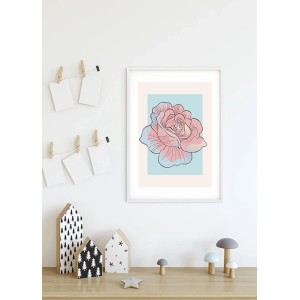 Poster Rose in Rosa und Blau, 30x40 cm, als Deko für ein Kinderzimmer.