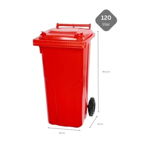 Rote 120 Liter Mülltonne mit Rädern, PROREGAL SuperSparSet, aus HDPE-Kunststoff.