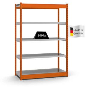 PROREGAL Fachbodenregal, Stecksystem, 5 Ebenen, orangefarbenes Vierkant-Profil.