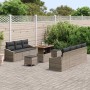 Graues 10-tlg. vidaXL Garten-Sofa-Set aus Poly Rattan mit Kissen für Garten oder Terrasse.