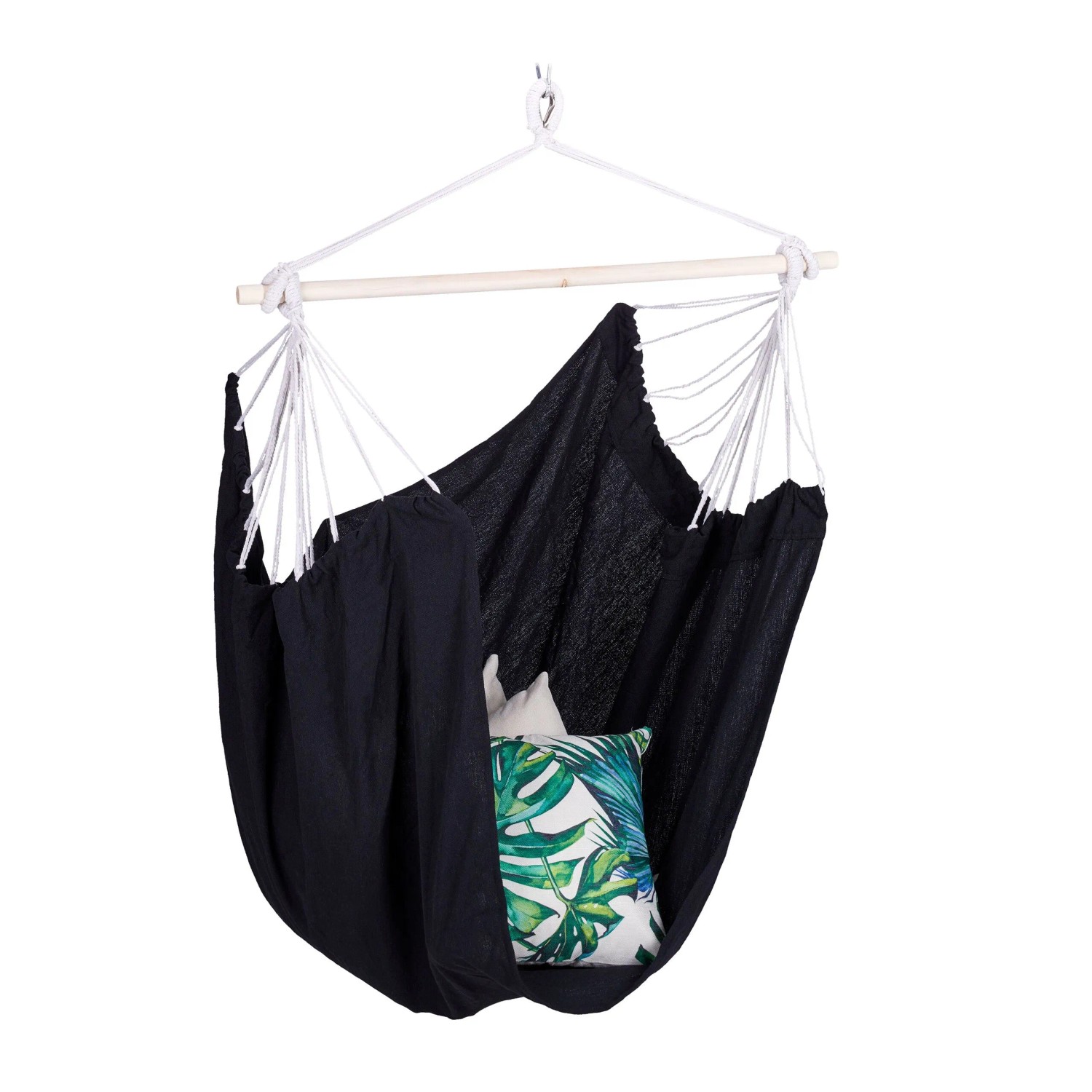 Relaxdays Hängesessel Baumwolle Schwarz Belastbar 150 kg 150 cm x 100 cm x 40 cm 1,6 kg