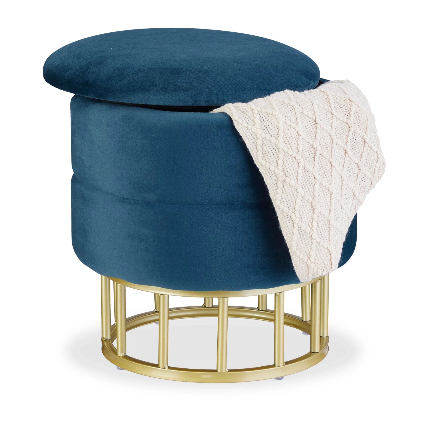 Relaxdays Samthocker Samt Blau Mit Stauraum 40 cm x 40 cm 4,3 kg