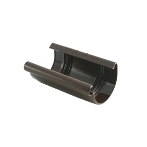 Braune Marley Dachrinnen-Verbindungsschale RG 75 aus Kunststoff für die Verbindung von zwei Dachrinnen.