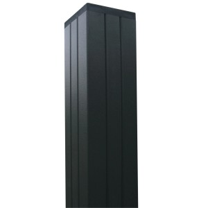Anthrazitfarbener GartenLand Steckzaunpfosten aus Aluminium, 97 cm hoch, mit 3 Nuten und Pfostenkappe.