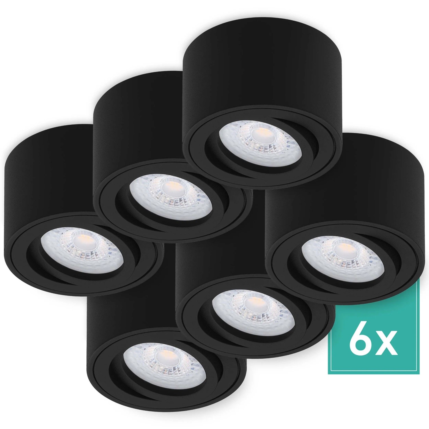 Oktaplex Lile S 6er Set LED-Deckenspots Aufputz Schwarz Dimmbar Schwenkbar 4,9W 2700K Warmweiß 230V Aufbaustrahler