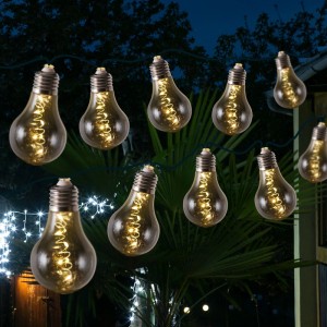 Marelida LED Solar Lichterkette 10 Glühbirne Rauchig Grau 4,5m 2Modi Retro Garten Balkon