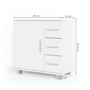 Weißer Vicco Waschbeckenunterschrank Ilias (60 cm) mit Tür und drei Schubladen.